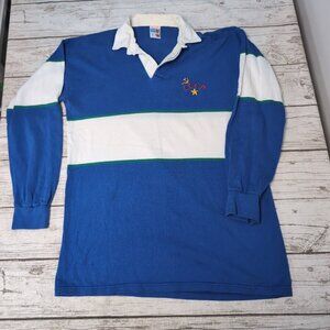 Vintage Volga CCCP Soviet Union Blue and White Striped Polo Shirt Size XXL